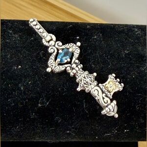 BARBARA BIXBY Sterling Silver & 18k Yellow Gold Blue Topaz Key Enhancer Pendant